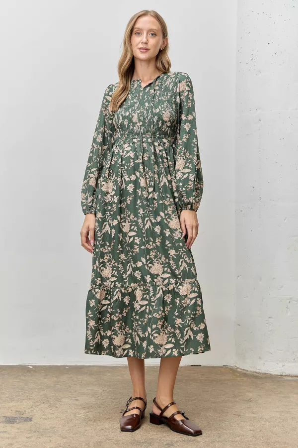 The Kobi Floral Print Maxi Dress in Green Multi