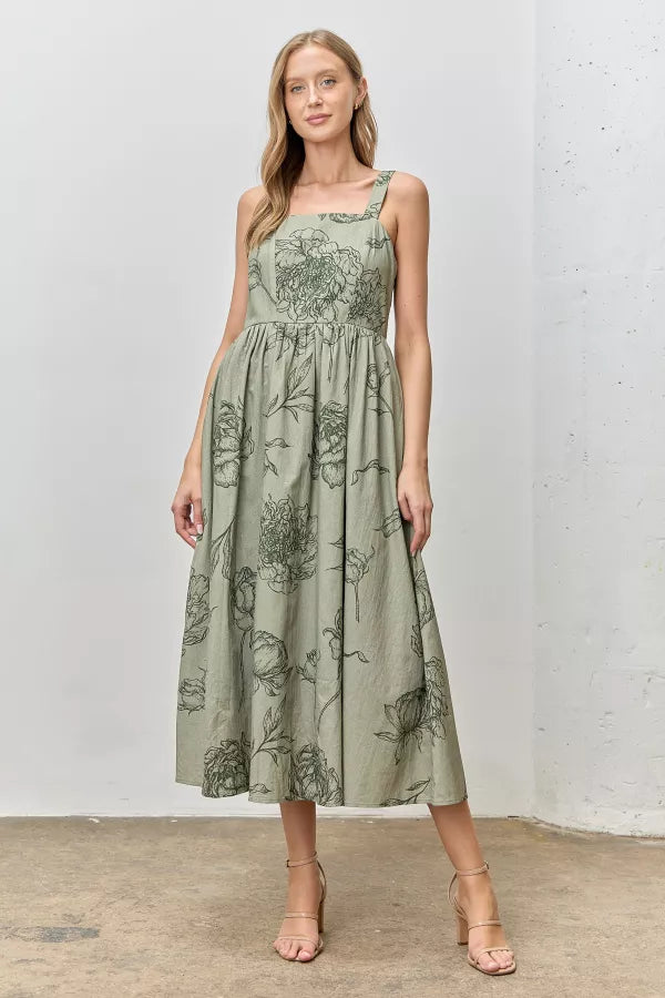 The Calypso Large Floral Print Maxi in Green Multi