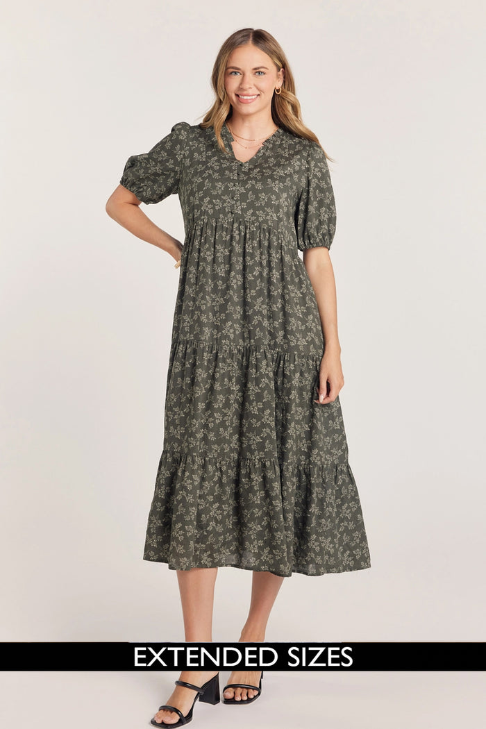 The Reagan Tiered Dress in Green