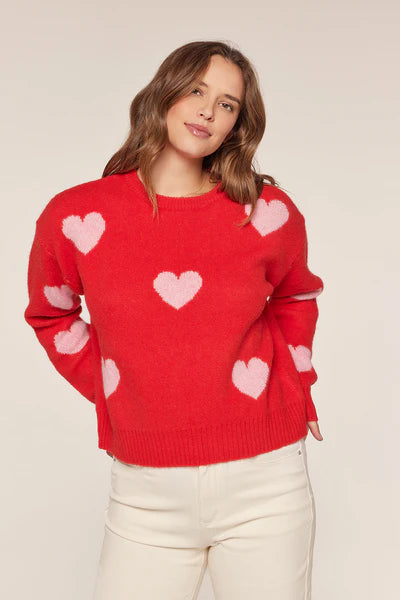 Hearts Jacquard Sweater Red/Light Pink