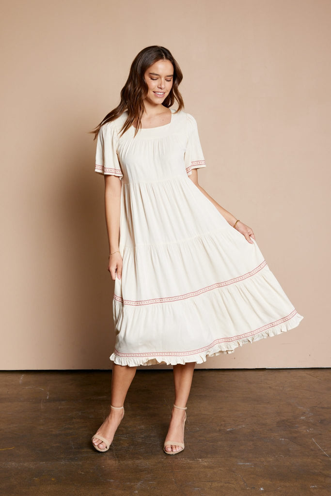 The Gabrielle Embroidered Dress in Ivory
