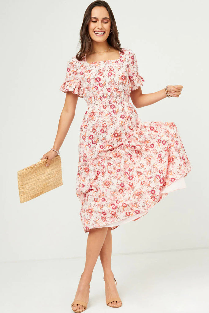 The Janica Floral Square Neck Maxi Dress in Blush