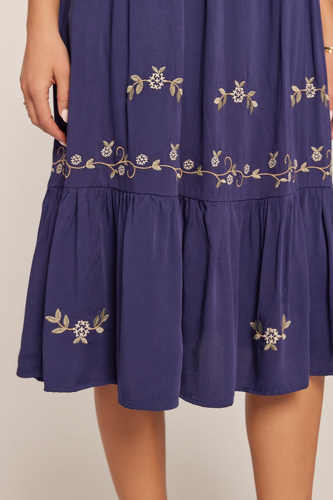 The Josie Embroidered V-Neck Dress in Navy