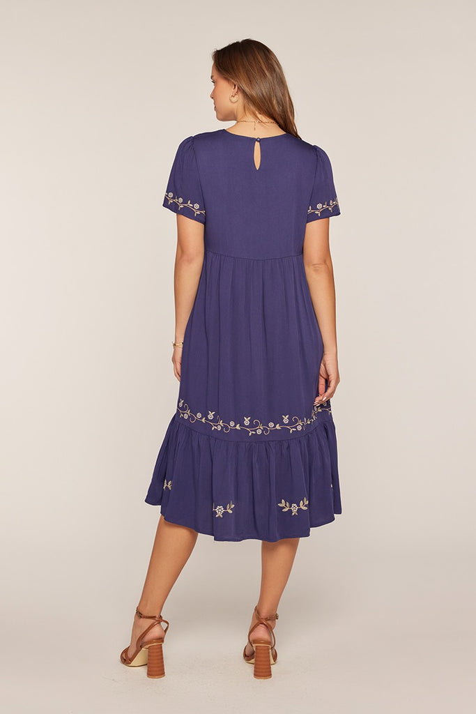 The Josie Embroidered V-Neck Dress in Navy