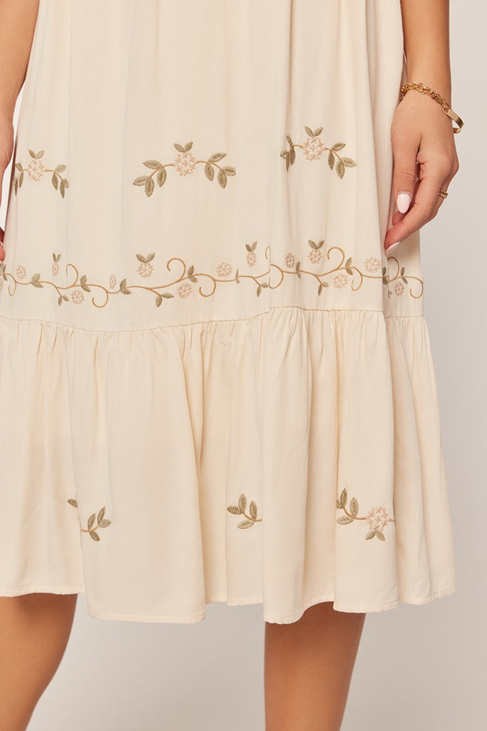 The Josie Embroidered V-Neck Dress in Ivory