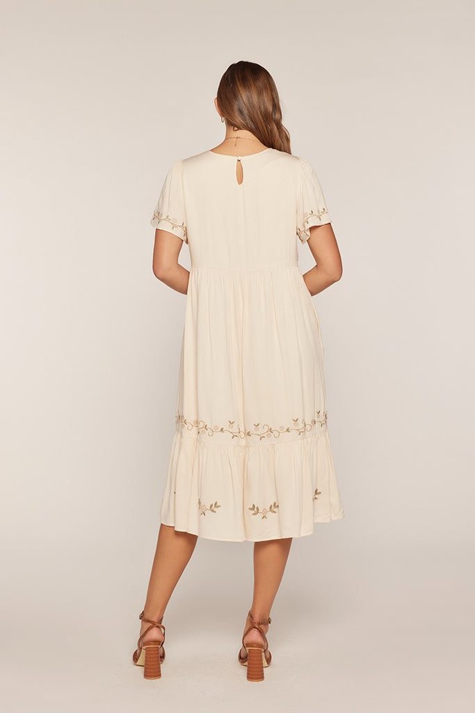 The Josie Embroidered V-Neck Dress in Ivory