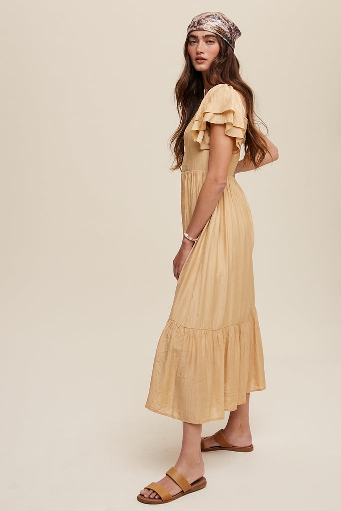 The Kandace Square Neck Maxi Dress in Mustard