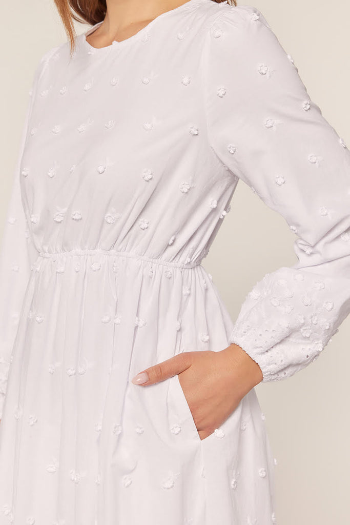 The Kinsale Floral Eyelet Temple Dress in White