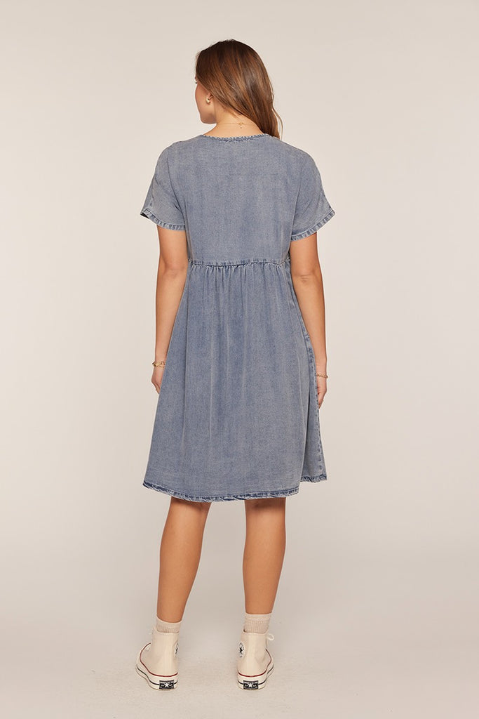 The Lacy Washed Denim Blue Mini Dress