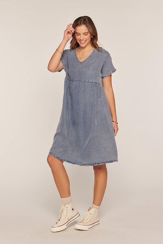 The Lacy Washed Denim Blue Mini Dress