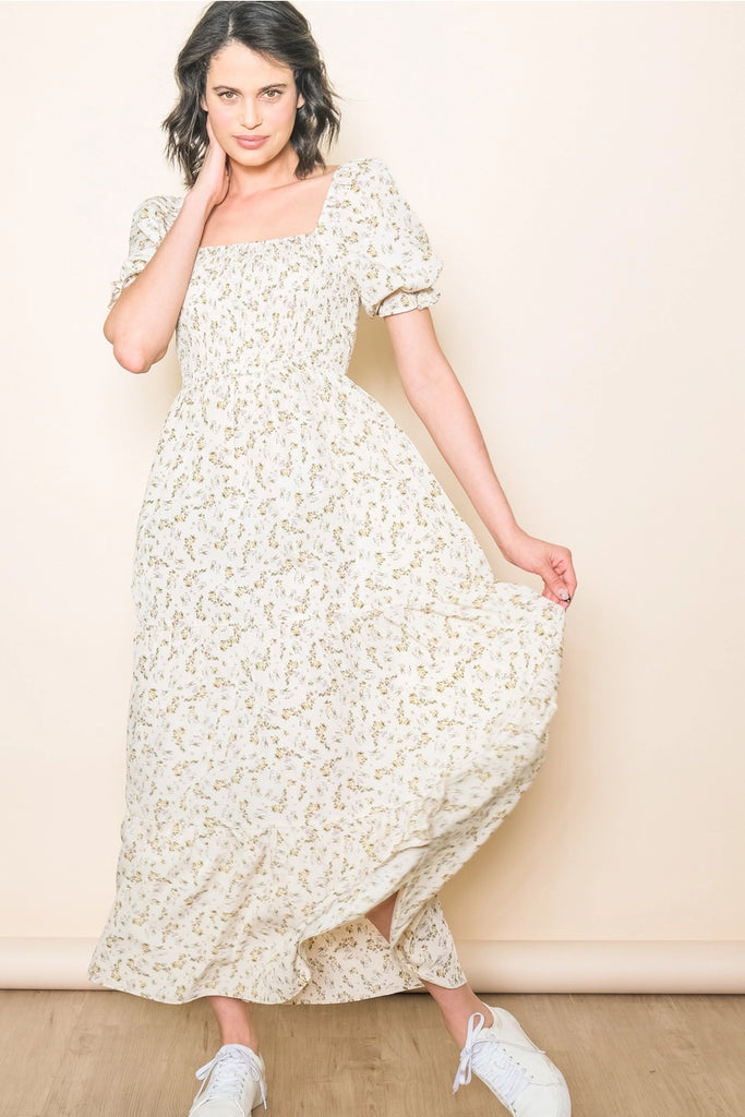 The Denise Floral Maxi Dress in Latte