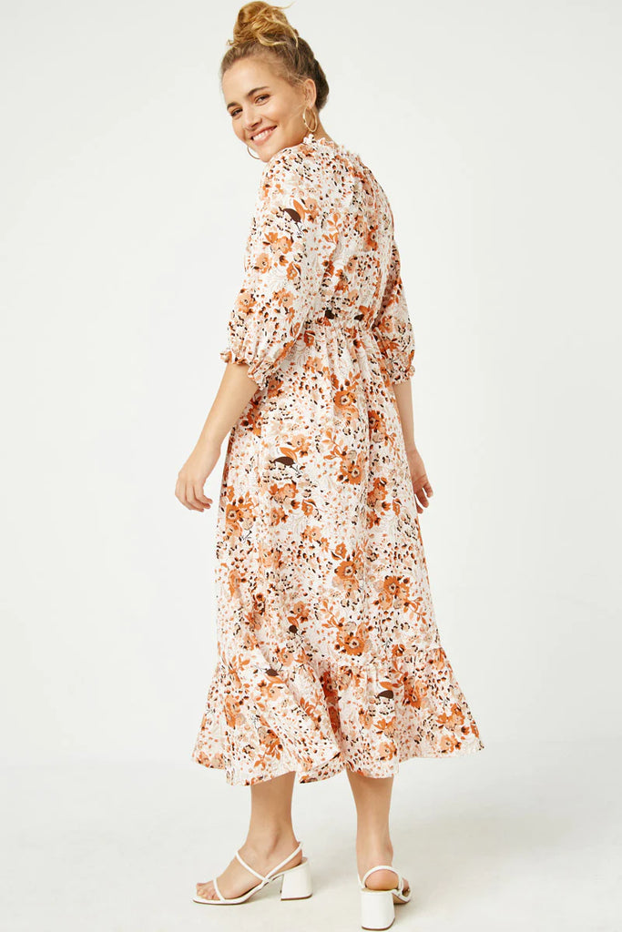 The Macy V-Neck Floral Maxi Dress in Rust