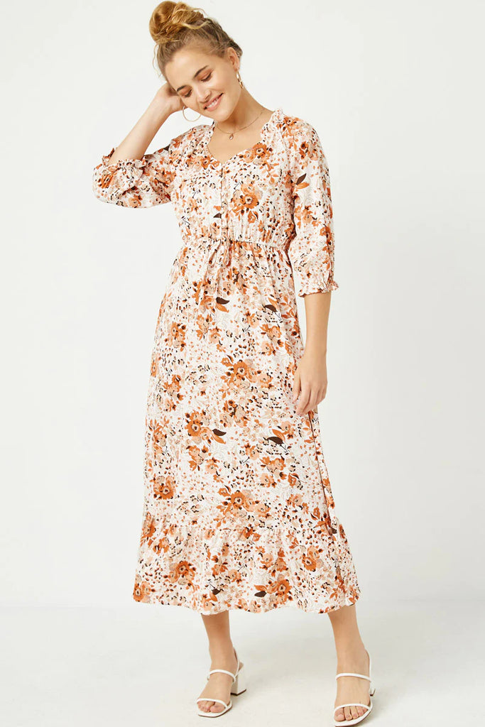 The Macy V-Neck Floral Maxi Dress in Rust