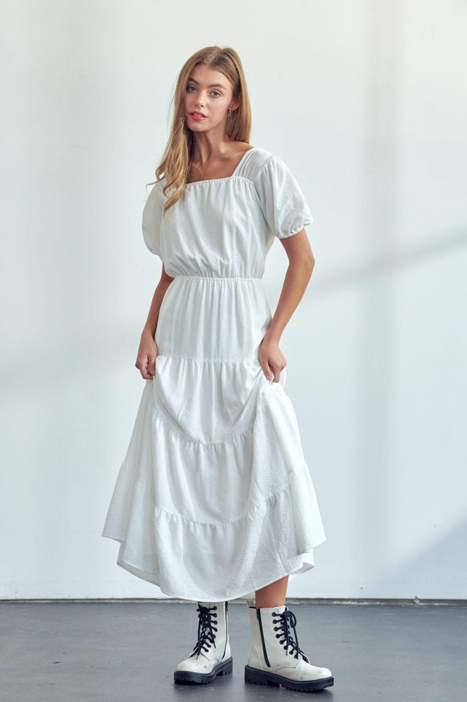 The Madeline Tiered Dress in Off White