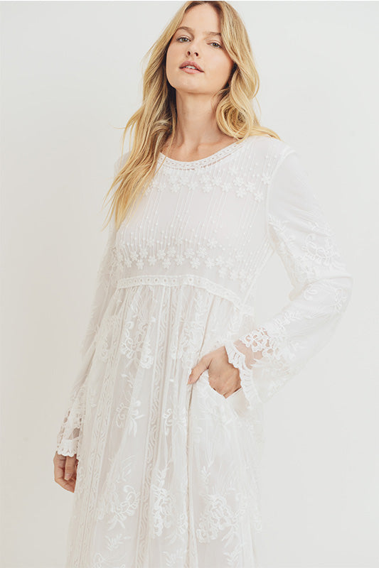 The Margaret Lace Temple Dress in White