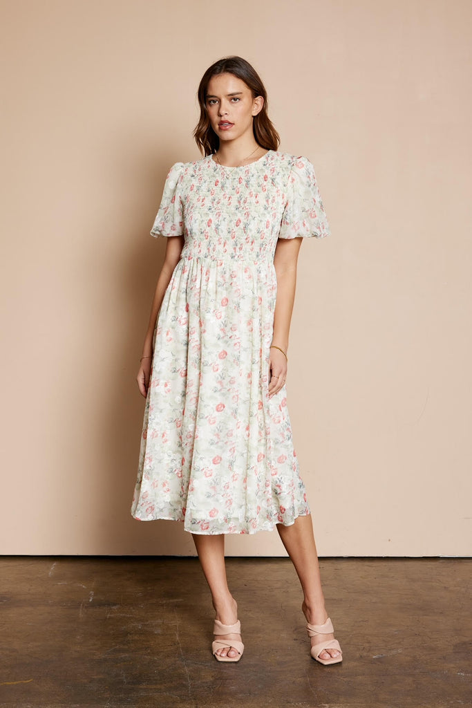 The McKayla Floral Midi Dress in Ivory