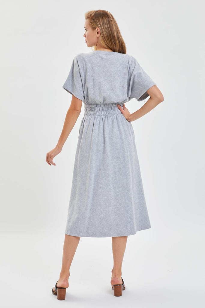 Melanie Smocked Waist Midi Dress in Grey