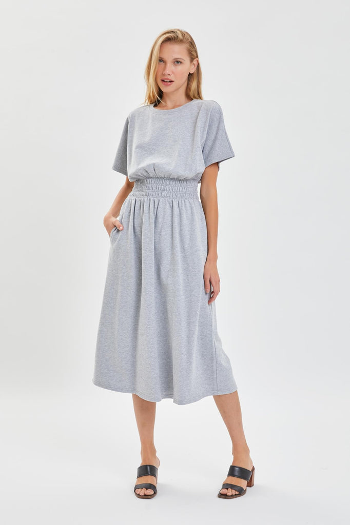 Melanie Smocked Waist Midi Dress in Grey