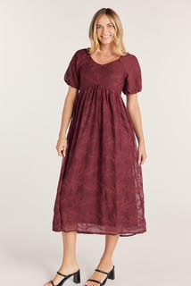 The Amberlee Embroidered Dress in Merlot