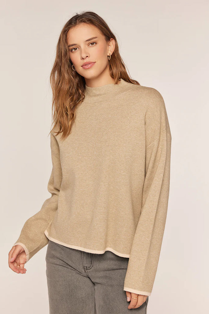 The Merrie Mock Neck Sweater Taupe, Grey/Oatmeal