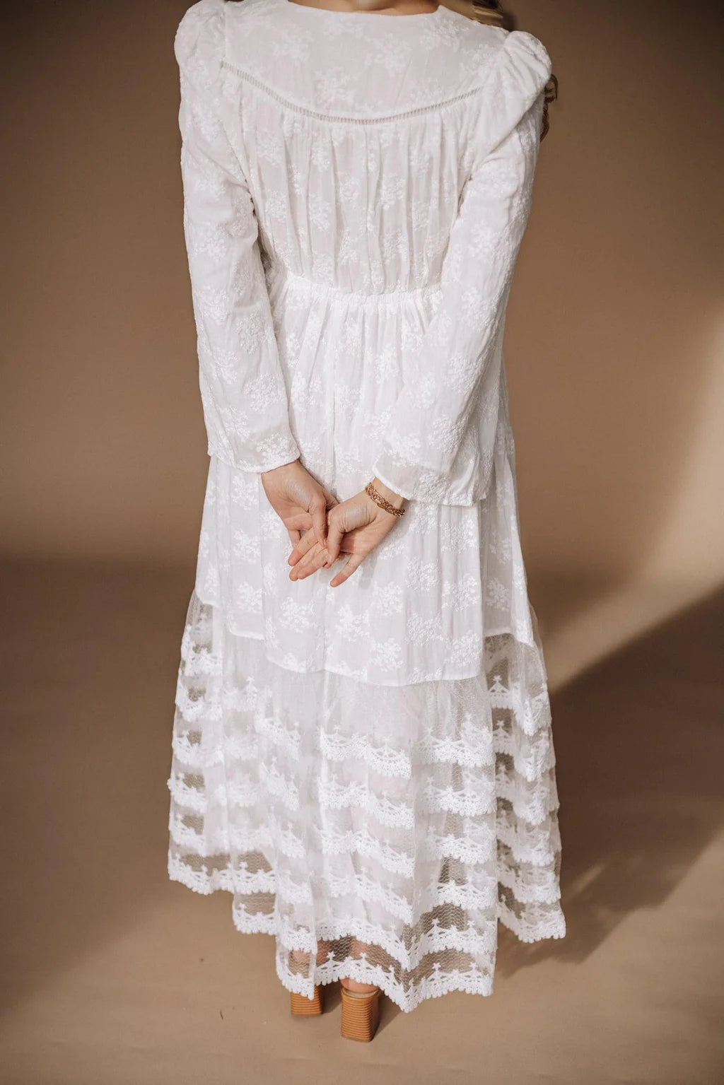 native outsider white long sleeve dress White Buckskin Dress
