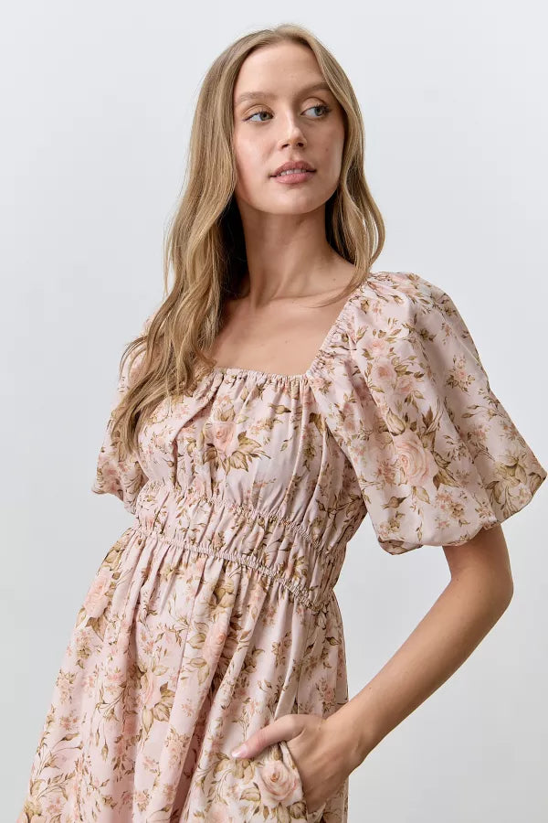 The Misty Square Maxi Dress in Beige Multi