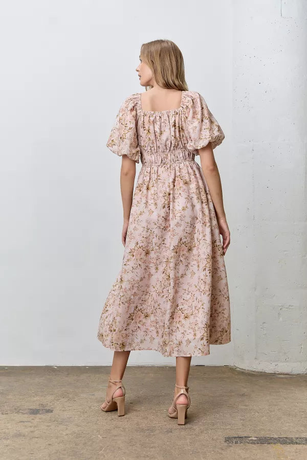 The Misty Square Maxi Dress in Beige Multi