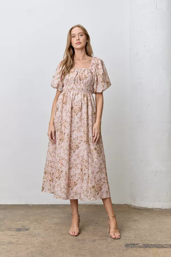 The Misty Square Maxi Dress in Beige Multi