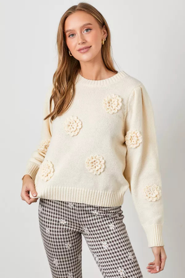 The Myra Floral Sweater in Cream