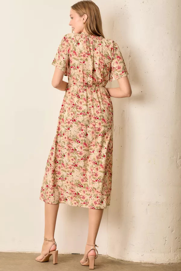 The Nova Floral Button Up Midi Dress in Cream S The Nova Floral Button Up Midi Dress in Cream S