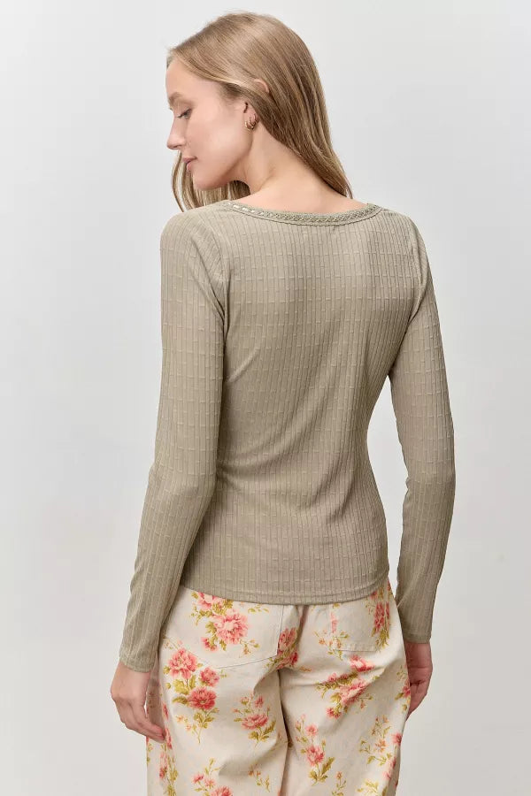 The Evie Round Neck Long Sleeve Shirt in Olive