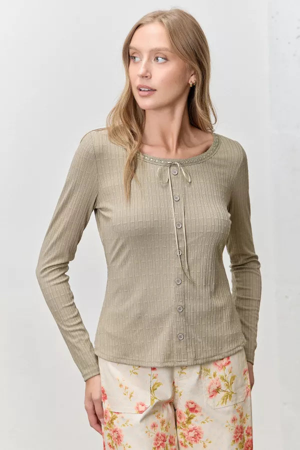The Evie Round Neck Long Sleeve Shirt in Olive
