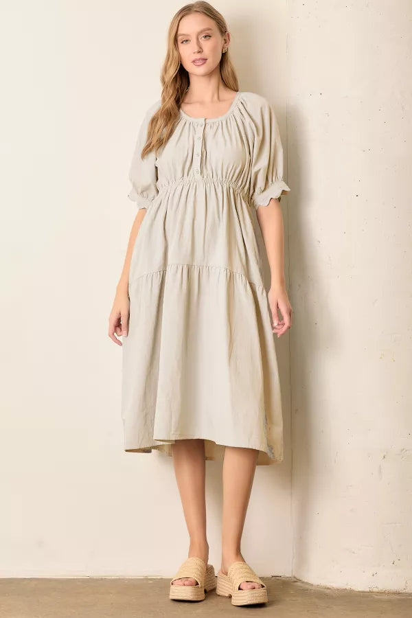 The Parker Tiered Midi Dress in Cream