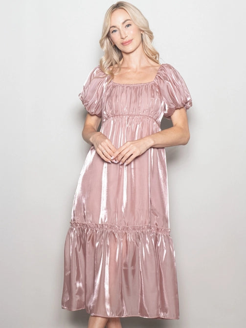 The Ceri Silky Organza Dress in Dusty Pink