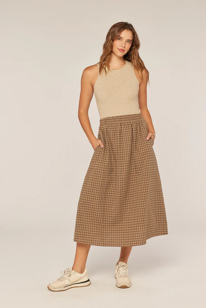 Plaid Midi Skirt in Brown