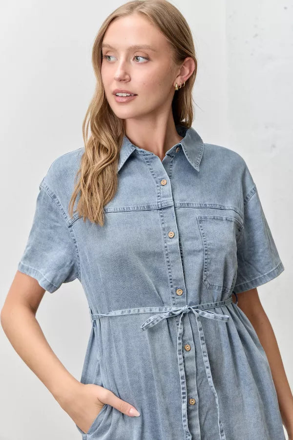 polo denim dress The Rachel Button Up Collar Shirt Dress in Denim L