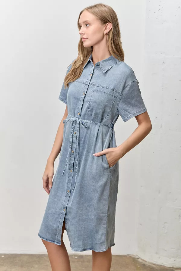 The Rachel Button Up Collar Shirt Dress in Denim L The Rachel Button Up Collar Shirt Dress in Denim L