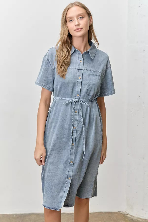 denim button up shirt dress Women Classic Short Sleeve Belted Jean Dresses Summer Casual Midi Dress with Pockets- Light Blue|XL at Amazon Women's Clothing store running errands The 15 Cutest Ways to