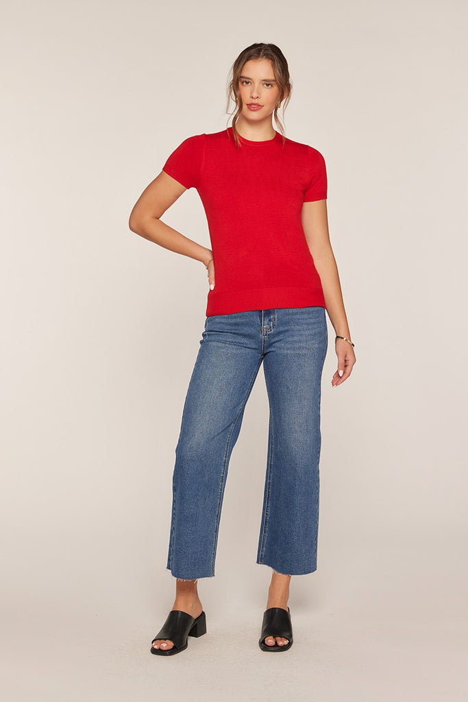 The Maggie Short Sleeve Sweater in Red