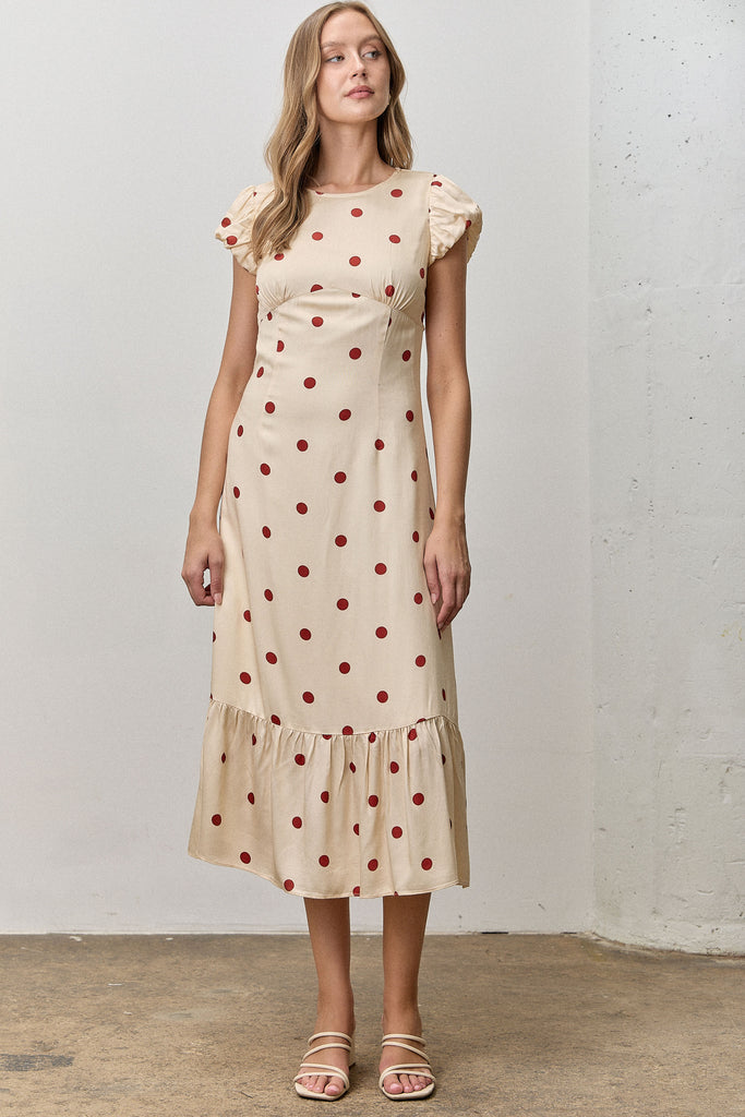 cream and red polka dot dress Fiona Dress in Red Polka Dot
