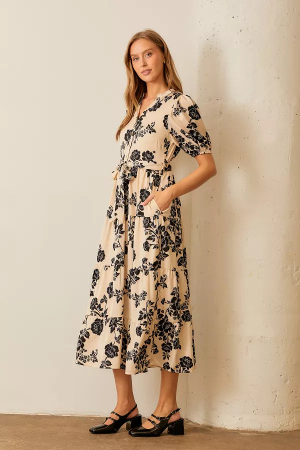 The Renna Button Front Maxi in Cream Multi