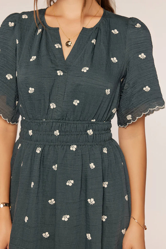 The Ronnie Embroidered Textured Dress Teal