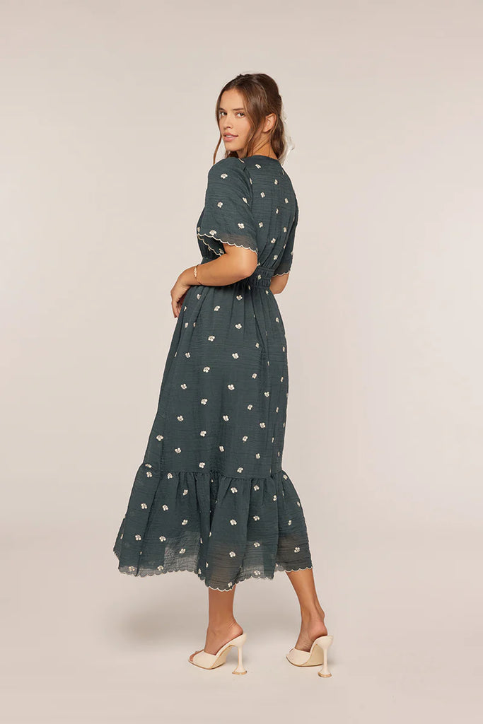 The Ronnie Embroidered Textured Dress Teal