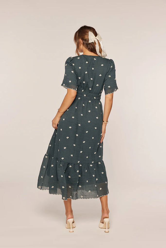 The Ronnie Embroidered Textured Dress Teal