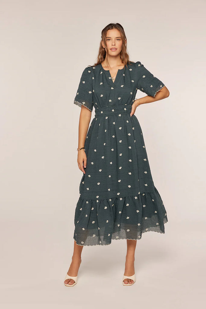 The Ronnie Embroidered Textured Dress Teal