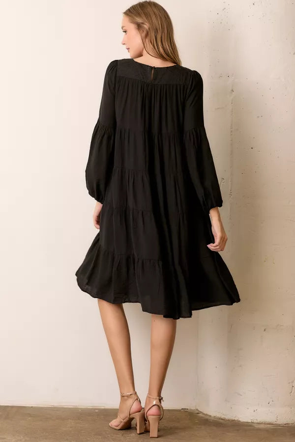 The Rylie Tiered Midi Dress in Black