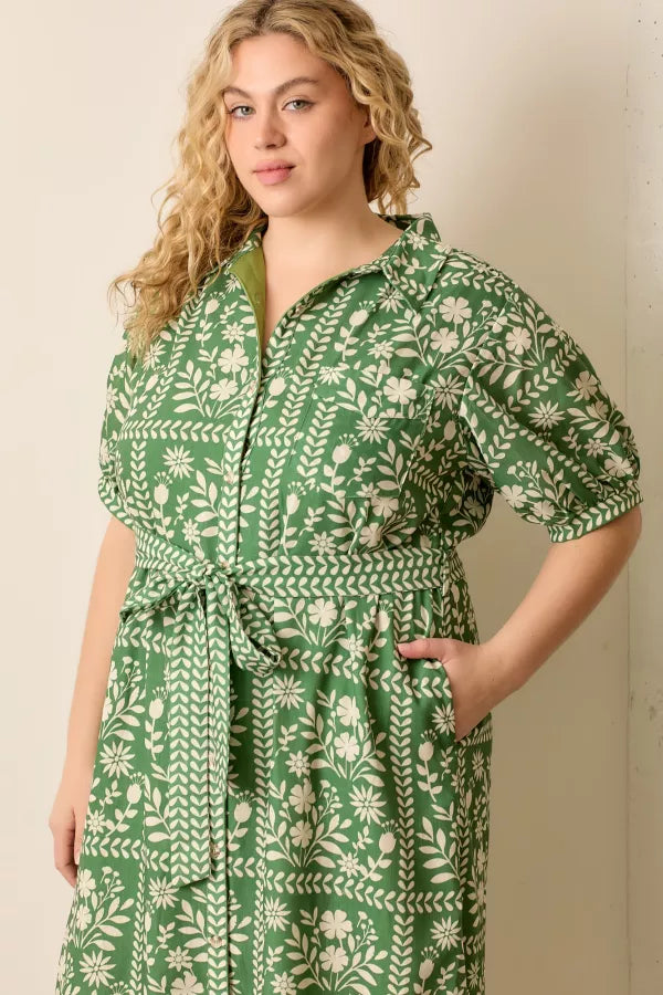 The Sienah Tie Strap Shirts Dress in Green