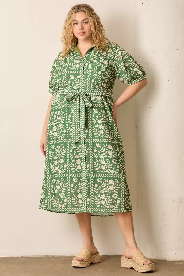 The Sienah Tie Strap Shirts Dress in Green