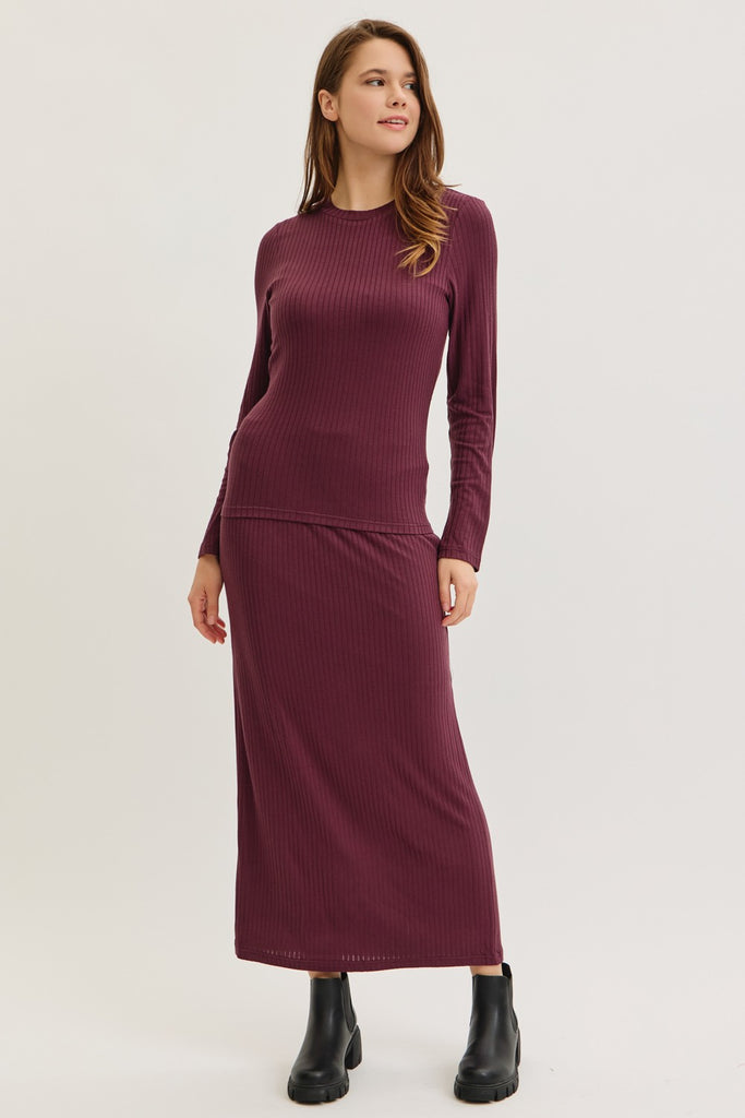 The Krysta Ribbed Waist Pencil Skirt Purple