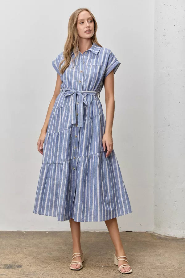 The Rachel Button Up Collar Shirt Dress in Denim